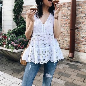 White eyelet top